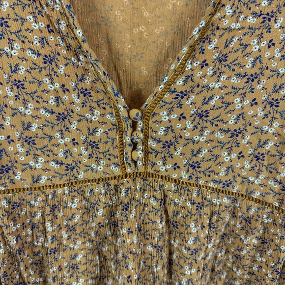 American Eagle Tan Floral Boho Baby Doll Dress Size Small - Picture 2 of 6
